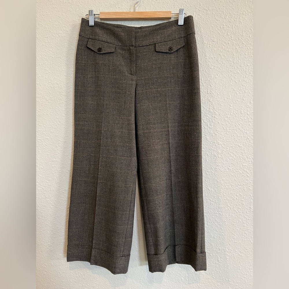 CAbi Crop Pants Trousers Plaid Gray Brown Cuffed Style # 630 size 2